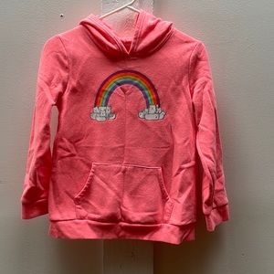 Coral pink hoodie rainbow with kittens by Cat & Jack, girls size Large 10/12